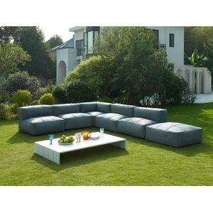 Moduleerbare tuinzithoek 6 plaatsen van stof: 4 fauteuils, 1 hoek, 1 poef en 1 salontafel - Antraciet - LIVAI van MYLIA