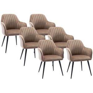 Set van 6 stoelen met fluweel en zwarte metalen leuningen - Beige - ELEANA