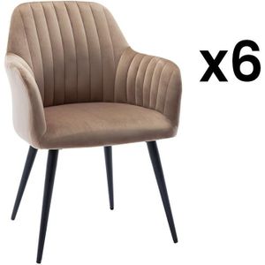 Set van 6 stoelen met fluweel en zwarte metalen leuningen - Beige - ELEANA