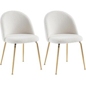 Set van 2 stoelen - Krullerige stof en goudkleurig metaal - Wit - MELBOURNE