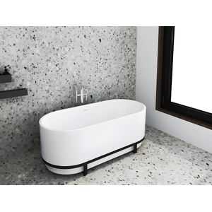 Ovaal vrijstaand bad met metalen decoratie - 230 L - 160 x 75 x 60 cm - Wit - Acryl - PLECO