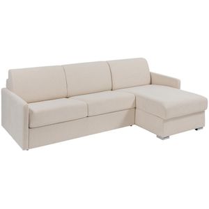 Omkeerbare, snel om te bouwen slaapbank met hoek in beige stof - Bed van 140 cm - Matras 18 cm - CALIFE