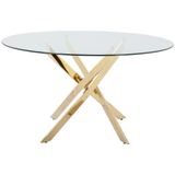 COSIMA - Ronde Eettafel - Transparant - Gehard Glas - Goudkleurig Metaal - 6 Personen