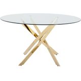 COSIMA - Ronde Eettafel - Transparant - Gehard Glas - Goudkleurig Metaal - 6 Personen