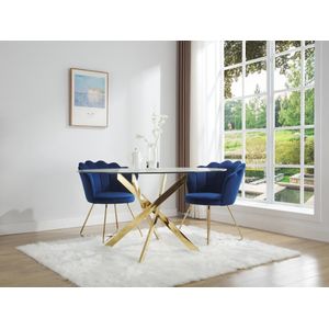 COSIMA - Ronde Eettafel - Transparant - Gehard Glas - Goudkleurig Metaal - 6 Personen