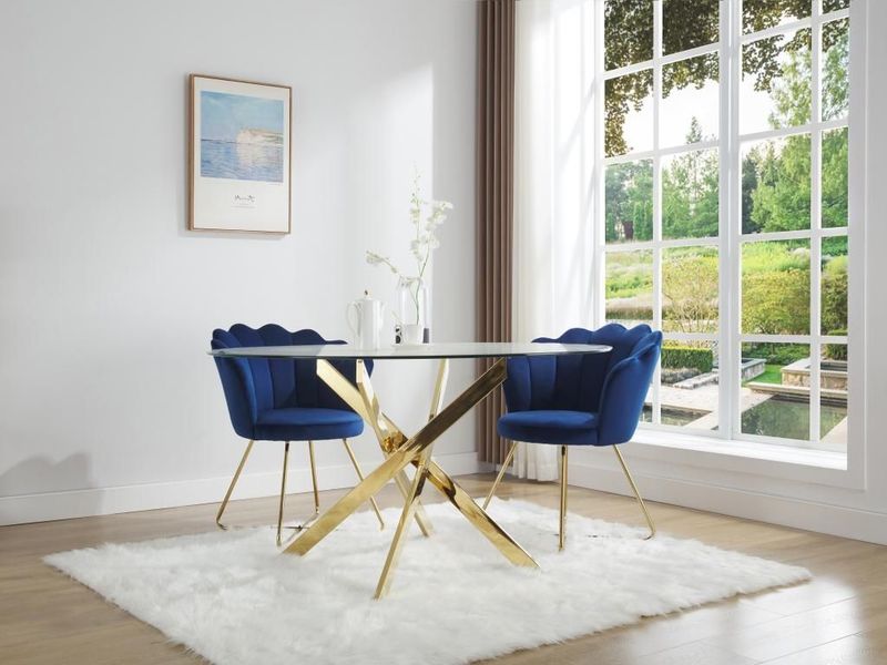 COSIMA - Ronde Eettafel - Transparant - Gehard Glas - Goudkleurig Metaal - 6 Personen