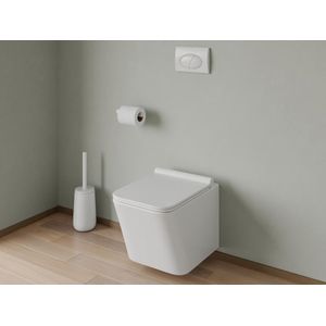 Set voor witte hang-wc met voorwandsysteem en chroomkleurige ovalen bedieningsplaat - CLEMONA