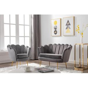 Set tweezitsbank en fauteuil van fluweel - Antraciet - DANDELION