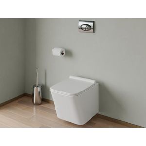 Set voor witte hang-wc met voorwandsysteem en chroomkleurige ovalen bedieningsplaat - CLEMONA