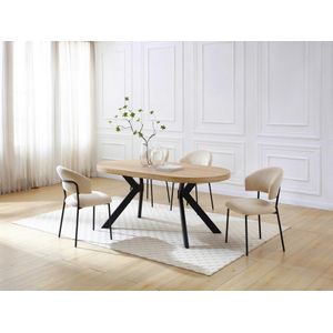 Eettafel 6 personen van mdf en metaal - Licht naturel en zwart - KOMONI