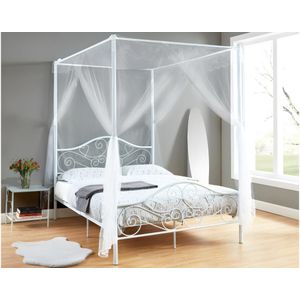 Hemelbed - 140 x 190 cm - Metaal - Wit - LEYNA