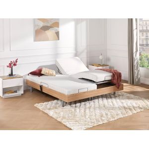 Elektrisch bed - bedbodem en matras - latex CASSIOPEE III van DREAMEA - OKIN motoren - 2 x 80 x 200 cm - eikenhout