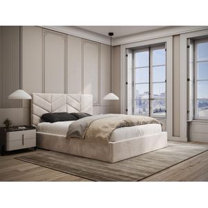 Bed met opbergruimte 180 x 200 cm - Stof met textuur - Crèmewit + matras - JUSTANI