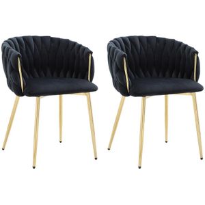 Set van 2 stoelen met armleuningen in fluweel en goudkleurig metaal - Zwart - ELEGANO