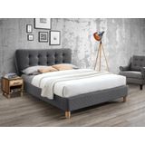 Bed 180 x 200 cm met hoofdbord met capitons - Stof - Grijs + matras - ELIDE