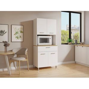 Vente-unique - Keukenbuffet - Wit - Licht Natuurlijk - Spaanplaat - 4 Deuren, 1 Lade, 1 Nis
