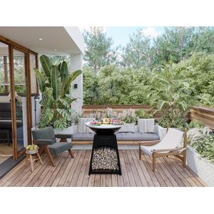 Vente-unique Barbecue/plancha/vuurkorf van staal - L81 x B81 x D96 cm - Zwart - CORVERA L 81 cm x H 96.1 cm x D 81 cm