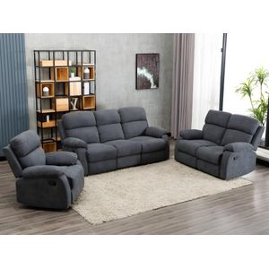 Relaxzitbank 3 + 2 plaatsen en fauteuil van stof met handmatig mechanisme TOLZANO  - Antraciet