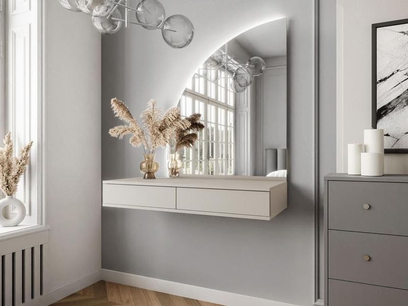 Vente-unique - JINEZA - Hangende Kaptafel - Beige - Spaanplaat - Met Spiegel en Ledverlichting
