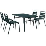 Tuineethoek van metaal - Een tafel D160 cm en 4 opstapelbare stoelen - Spargroen - MIRMANDE van MYLIA