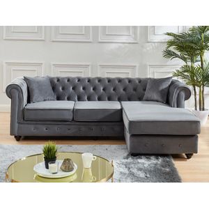 TOLEDO - Omkeerbare Chesterfield-Hoekbank - Antraciet - Fluweel