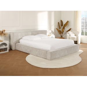 Bed met opbergruimte 160 x 200 cm - Ribfluweel - Beige + matras - TIMANO van Pascal Morabito