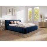 Bed met opbergruimte 180 x 200 cm - Stof - Donkerblauw + matras - FORVIK II van Pascal Morabito