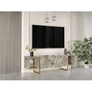 DERANA - Tv-Meubel - Wit Marmereffect - Goudkleurig - 2 Deuren - 2 Planken