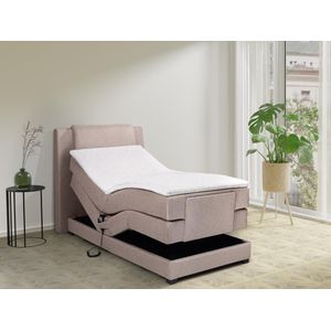 Complete set boxspringbed met hoofdbord + elektrische relaxbedbodems + matras + dekmatras - 100 x 200 cm - Stof - Beige - CASTEL II van PALACIO