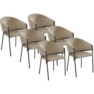 Set van 6 stoelen met armleuningen van velours en zwart metaal - Beige - ORDIDA - van Pascal Morabito