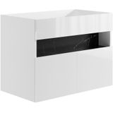 Wastafelmeubel met ledverlichting - Wit en zwart met marmerlook - L80 cm - POZEGA