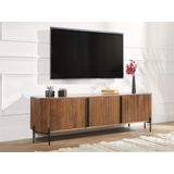 Tv-meubel met 3 deurtjes van mangohout en metaal - Naturel en zwart - BALIMELA
