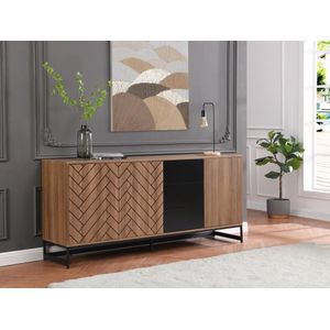 Buffetkast met 3 deuren en 3 laden - Mdf - Naturel en zwart - CARATANA