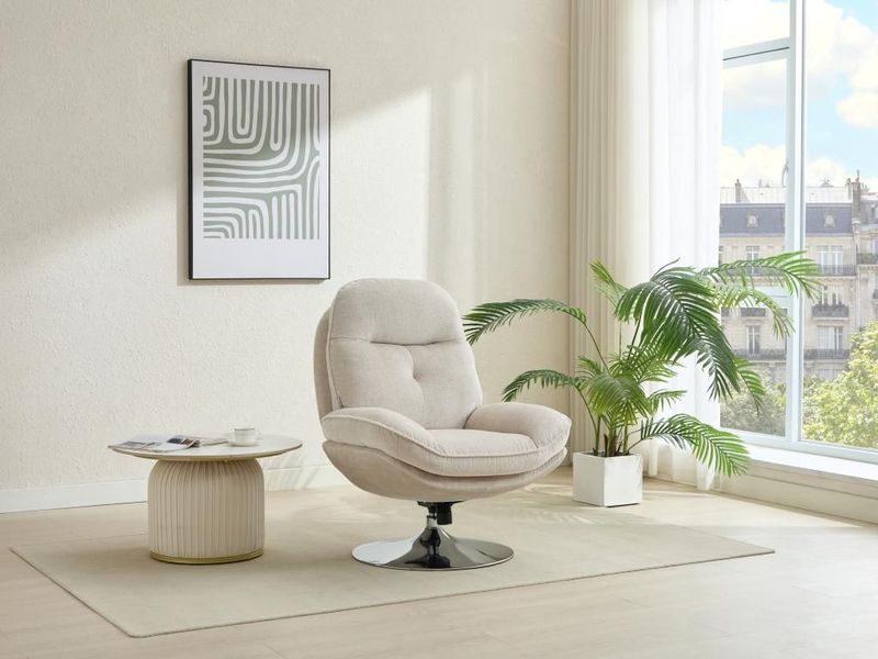 Draaifauteuil van beige stof met textuur ILMACA