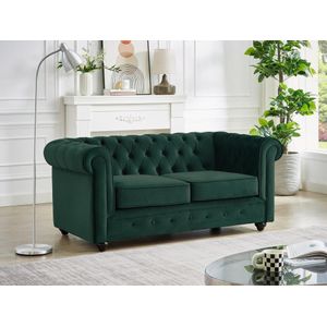 Tweezitsbank van groen velours CHESTERFIELD