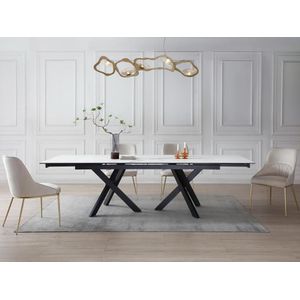 Uitschuifbare eettafel voor 8 tot 12 personen in gehard glas en keramiek - Look van wit marmer en zwart - MARISO