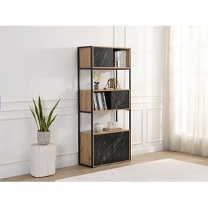 YELANIA - Boekenkast - Zwart Marmereffect - MDF en Metaal - 4 Deuren