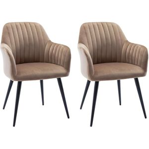 Set van 2 stoelen met armleuningen ELEANA - Fluweel en zwart metaal - Beige