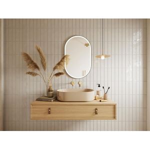 Ovale badkamerspiegel met verlichting – Dampwerend – Met zwarte lijst – 60 x 90 cm – ALARICO
