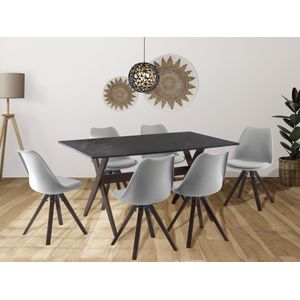 Eettafel 6 plaatsen van mdf en beuken - Antraciet en donker naturel - SERANI