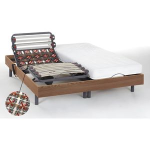 Elektrisch bed – bedbodem en matras – lattenbodem en contactplaatjes - latex PANDORA II van DREAMEA - OKIN motoren - taupe - 2 x 80 x 200 cm
