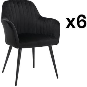 Set van 6 stoelen met fluweel en zwarte metalen leuningen - Zwart - ELEANA