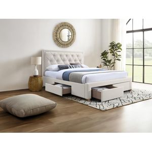 Bed met lades 140 x 190 cm - Stof - Beige - LEOPOLD