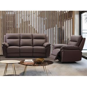 3 zits relaxbank en -fauteuil van buffelleer PAKITA - Bruin