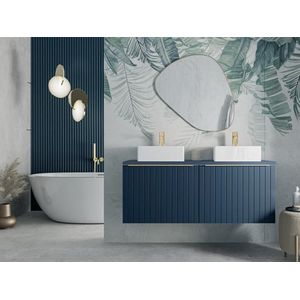 Blauw hangend badkamermeubel met dubbele wastafel - 120 cm - JOSEPHA