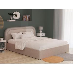 Bed met opbergruimte 160 x 200 cm - Boucléstof - Beige + matras - FIREZA