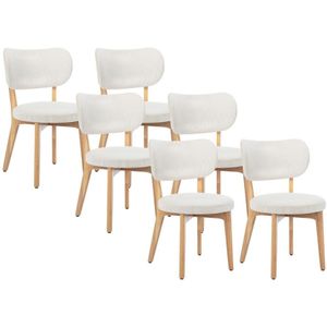 Set van 6 stoelen van ribfluweel en heveahout - Wit - TORIEL