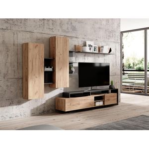 Vente-unique - TV-wand - Natuurlijk - Antraciet - Spaanplaat - 4 Deuren
