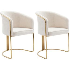 Set van 2 stoelen met armleuningen van boucléstof en metaal - Wit en goudkleurig - JOSETHE - van Pascal Morabito
