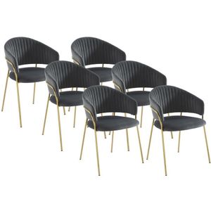 Set van 6 stoelen van velours en goudkleurig metaal - Grijs - MADOLIA - van Pascal Morabito